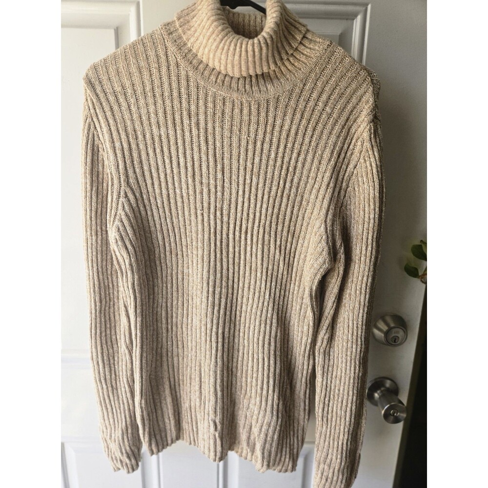 Faded Glory Men's Ribbed-Knit Turtleneck Sweater XXL Oatmeal Heather Cotton